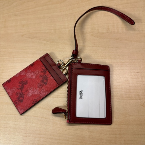NWT! RARE! F84637 COACH Red Lanyard Card Case Set with Horse & Carriage Print - Picture 7 of 10